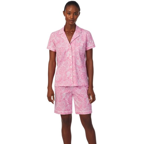 Lauren Ralph Lauren Women's 2-Pc. Notched-Collar Bermuda Pajamas Set - Pink Pais - Picture 1 of 1